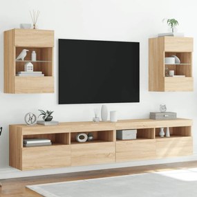 Mobili tv a parete con luci led 2pz rovere sonoma 40x30x60,5 cm