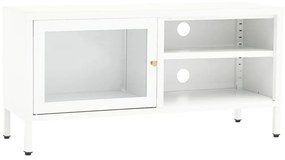 Mobile tv bianco 90x30x44 cm in acciaio e vetro