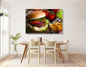 Quadro su tela – Hamburger con patatine