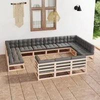 Set Divani da Giardino 13 pz con Cuscini Legno Massello di Pino 3077284