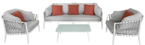 BACHATA - salotto con struttura in alluminio verniciato taupe o bianca, rivestimento in corda in pvc