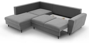 Divano angolare grigio chiaro allungabile e con contenitore (con penisola a sinistra/a L) con rivestimento in velluto Kyoto – Cosmopolitan Design