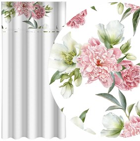 Elegante tenda bianca con stampa di peonie rosa Larghezza: 160 cm | Lunghezza: 270 cm