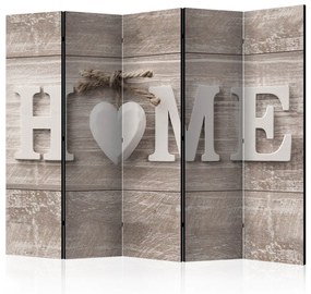 Paravento design Household warmth II (5 pezzi) - scritte in inglese su sfondo in legno