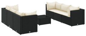 Set salotto da giardino con cuscini 7pz nero polyrattan