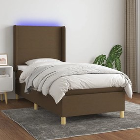 Letto a Molle Materasso e LED Marrone Scuro 80x200cm in Tessuto