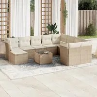 Set Divani da Giardino 11 pz con Cuscini Beige in Polyrattan 3218598