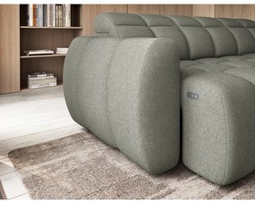 Divano angolare verde polveroso allungabile/con contenitore (con penisola a destra/a L) e rivestimento in bouclé Falconn – ELTAP