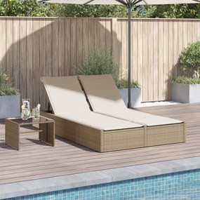 Lettino Prendisole Con Cuscini Beige İn Polyrattan /
