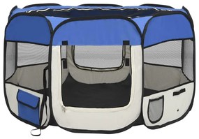 Box per cani pieghevole con borsa trasporto blu 110x110x58 cm