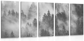 Quadri 5 pezzi – Montagne nella nebbia in bianco e nero