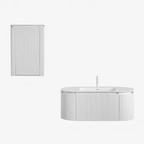 Set Mobili Da Bagno In Legno Carsone Con Lavabo Integrato Bianco & Bianco & Senza Specchio & Bianco ↑20 Cm Con Valvola Di Scarico Con Troppopieno -