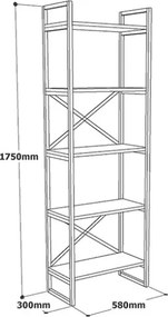 Libreria Oro 58x30x175 Cm 5 Ripiani Effetto Marmo Decus