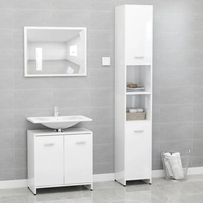 Set Mobili Da Bagno 3 Pz Bianco Lucido İn Truciolato /