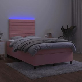 Letto a Molle con Materasso e LED Rosa 120x190 cm in Velluto