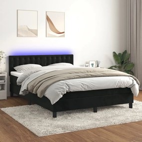 Letto A Molle Con Materasso E Led Nero 140x190 Cm İn Velluto /