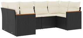 Set divano da giardino 6 pz con cuscini nero in polyrattan