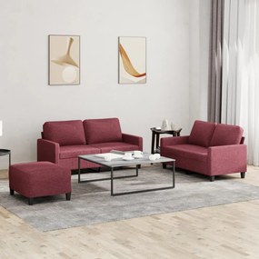 Set Di Divani 3 Pz Con Cuscini Rosso Vino İn Tessuto /