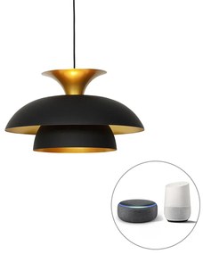 Lampada a sospensione intelligente nera con oro incl. Wifi G95 - Titus