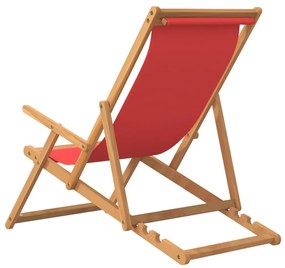 Sdraio pieghevole da spiaggia in legno massello di teak rossa