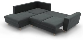 Divano angolare grigio scuro allungabile e con contenitore (con penisola a sinistra/a L) con rivestimento in velluto Kyoto – Cosmopolitan Design