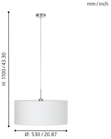 Eglo 31575 - Lampadario a sospensione con filo PASTERI 1xE27/60W/230V