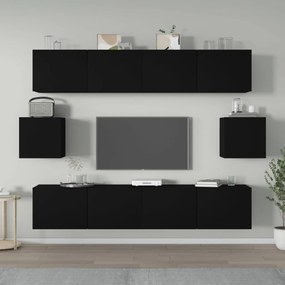 Set mobili porta tv 6 pz nero in legno multistrato