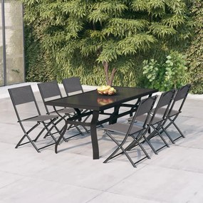 Set da pranzo per giardino 7 pz grigio e nero