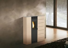 Palazzetti Violetta 7 Stufa A Pellet salvaspazio Ecofire ad aria irraggiamento in acciaio Beige