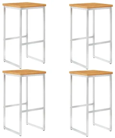 Sgabelli Da Bar 4 Pz İn Legno Massello Di Acacia E Acciaio Inox /