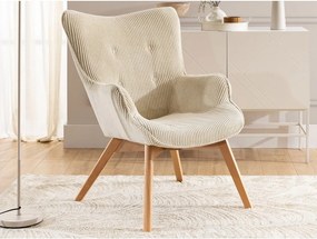 Poltrona beige con rivestimento in velluto a coste Niko – Ropez