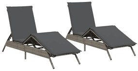 Lettini prendisole 2 pz con cuscini grigio in polyrattan