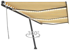 Tenda da Sole Retrattile Manuale LED 600x350 cm Giallo Bianco