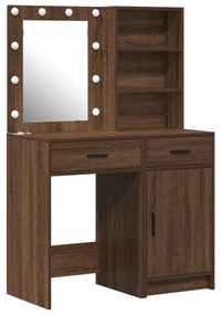 Set da toeletta 2 pezzi con led in legno ingegnerizzato rovere nero