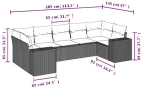 Set divani da giardino con cuscini 7pz nero polyrattan