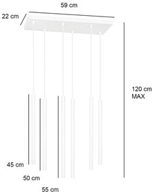 Lampadario 6 Luci Moderno Shu Acciaio Nero E Paralumi A Cilindri Sottili