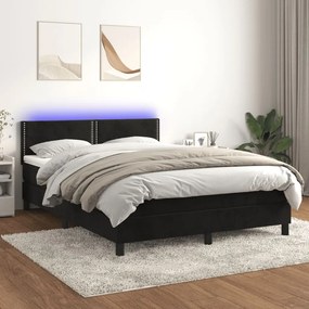 Letto A Molle Con Materasso E Led Nero 140x200 Cm İn Velluto /