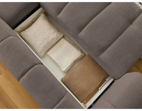 Divano angolare grigio tortora allungabile e con contenitore (penisola a destra/chaise lounge) con rivestimento in ciniglia Fuji – Bobochic Paris