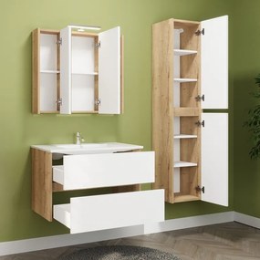 Colonna bagno sospesa 166 cm colore rovere naturale e bianco lucido | LAC-AMFI-RB - KAMALU