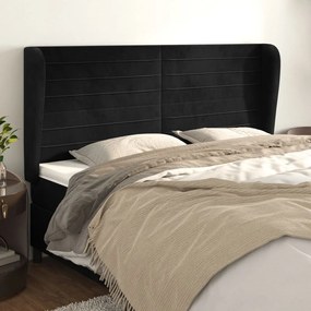 Testiera Ad Orecchio Nera 183x23x118/128 Cm İn Velluto /