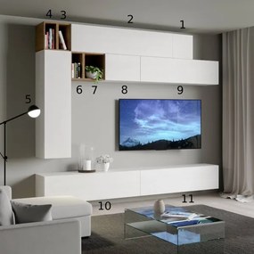 Parete soggiorno A106 L.208 P.39,5 Bianco e Quercia