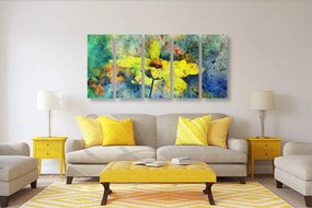 Quadri 5 pezzi – Fiore giallo con tocco vintage