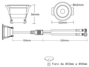 Faretto da incasso 3W IP66 12Vdc 36° Ø42mm Bianco Variabile CCT Colore Bianco Variabile CCT