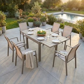 JERRI - set tavolo in alluminio cm 90/180 x 90 x 75 h con 6 poltrone Lotus