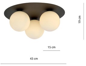 Plafoniera Minimal 3 Luci Solar In Acciaio Nero E Sfere Di Vetro Opale