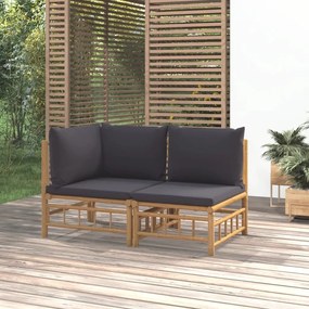 Set salotto da giardino 2pz con cuscini grigio scuro bambù