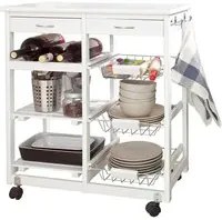 Carrello Cucina Legno 2 Cassetti Portaposate Portabottiglie 5 Scomparti Bianco