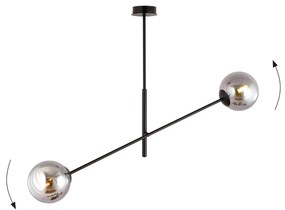 Lampadario 2 Luci Yama In Acciao Nero Con Bracci Regolabili E Vetro Fumè