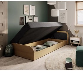 Letto singolo imbottito/in truciolato giallo ocra/grigio scuro con contenitore e materasso inclusi 80x190 cm Parys – ELTAP