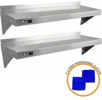 2 x Ripiani in Acciaio Inox Cucina Commerciale Mensole Muro e Staffe 125 x 30 cm